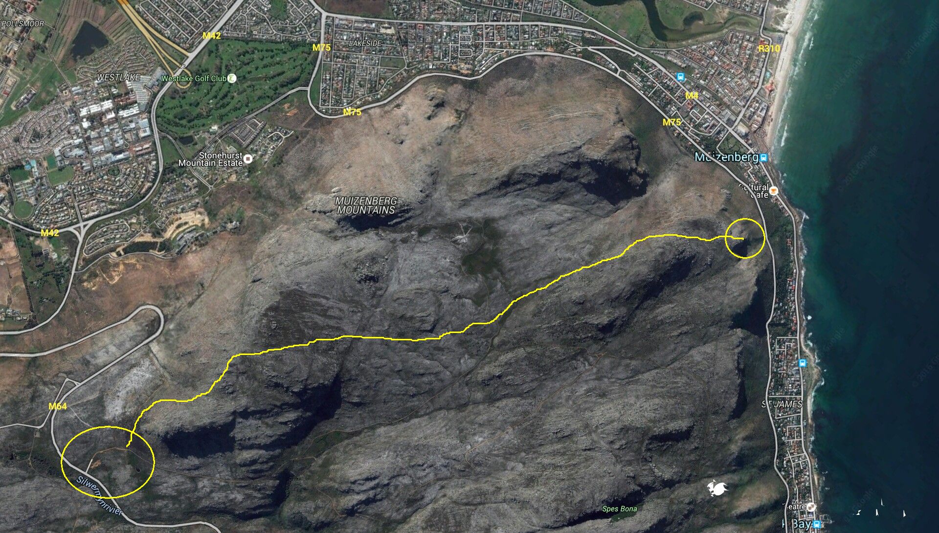 Google earth map of where we walked